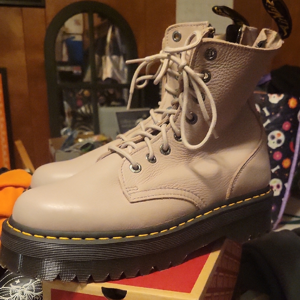 Dr. Martens Taupe Lace-Up Combat Boots